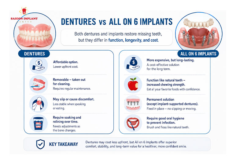 Denture Vs All On 6 Implant comparision dentures with all on 6 implants