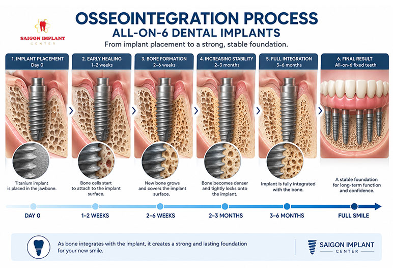 osseointegration process all-on-6 dental implants