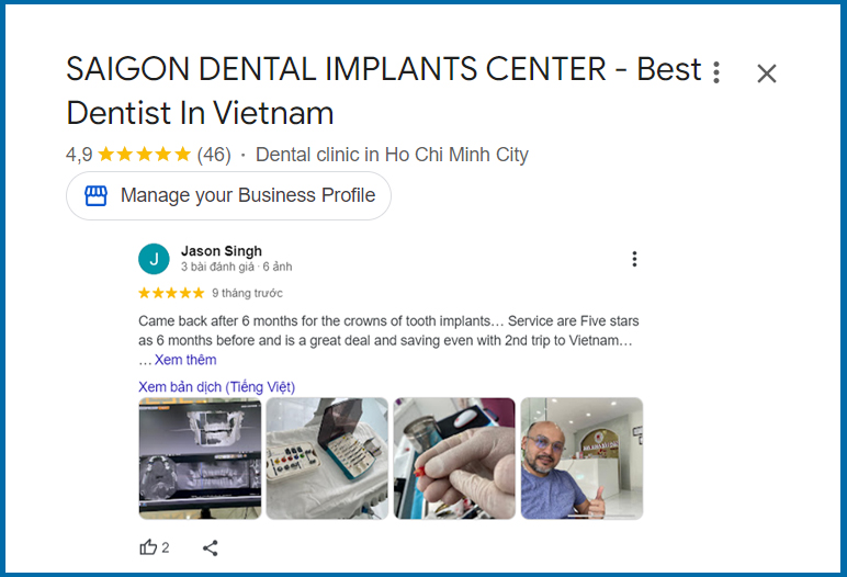 Patient Reviews of Services at Saigon Dental Implants Center