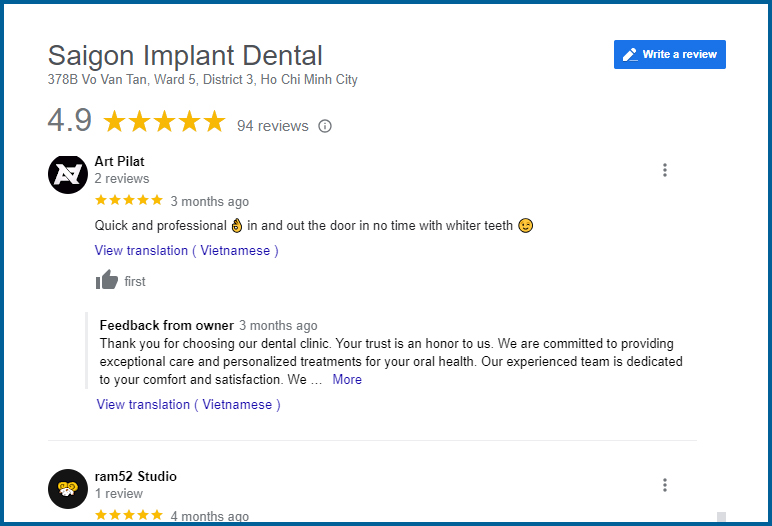 Patient's review on Google Review