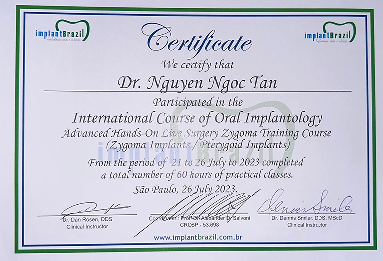 certificate zygoma implant