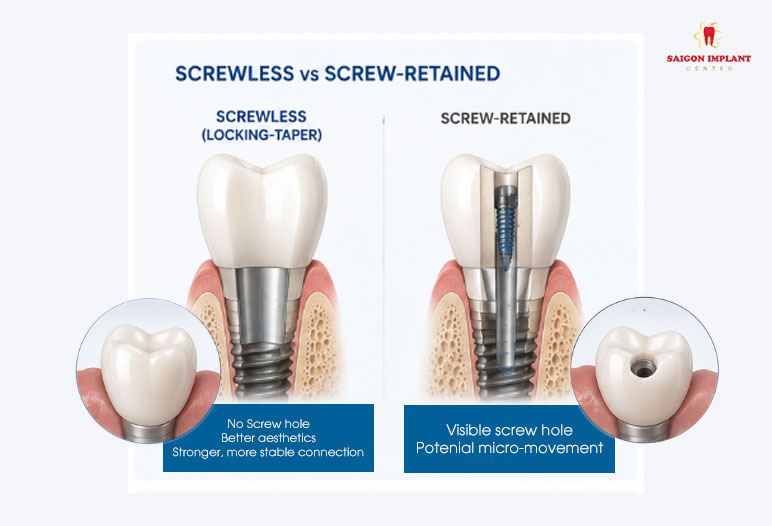 screwless implant vs screw-retained implant 